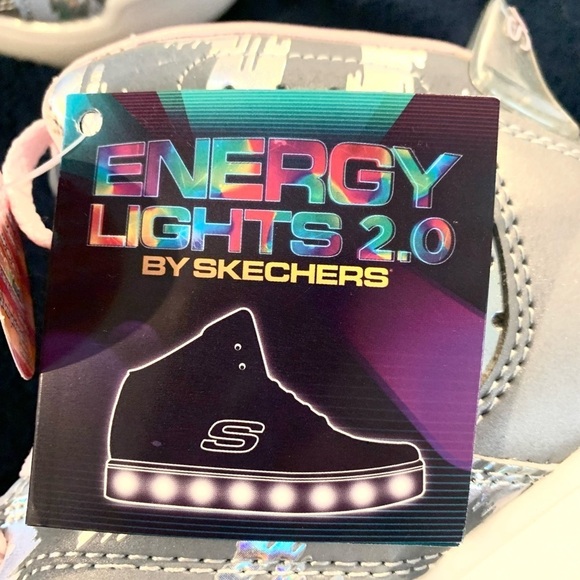 Skechers Energy Lights 2.0 Pink And Gray High Top Shoes size 1.5 girls NWT - Picture 9 of 11